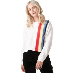 Marine Layer White Sweatshirt with Multicolor Stripes